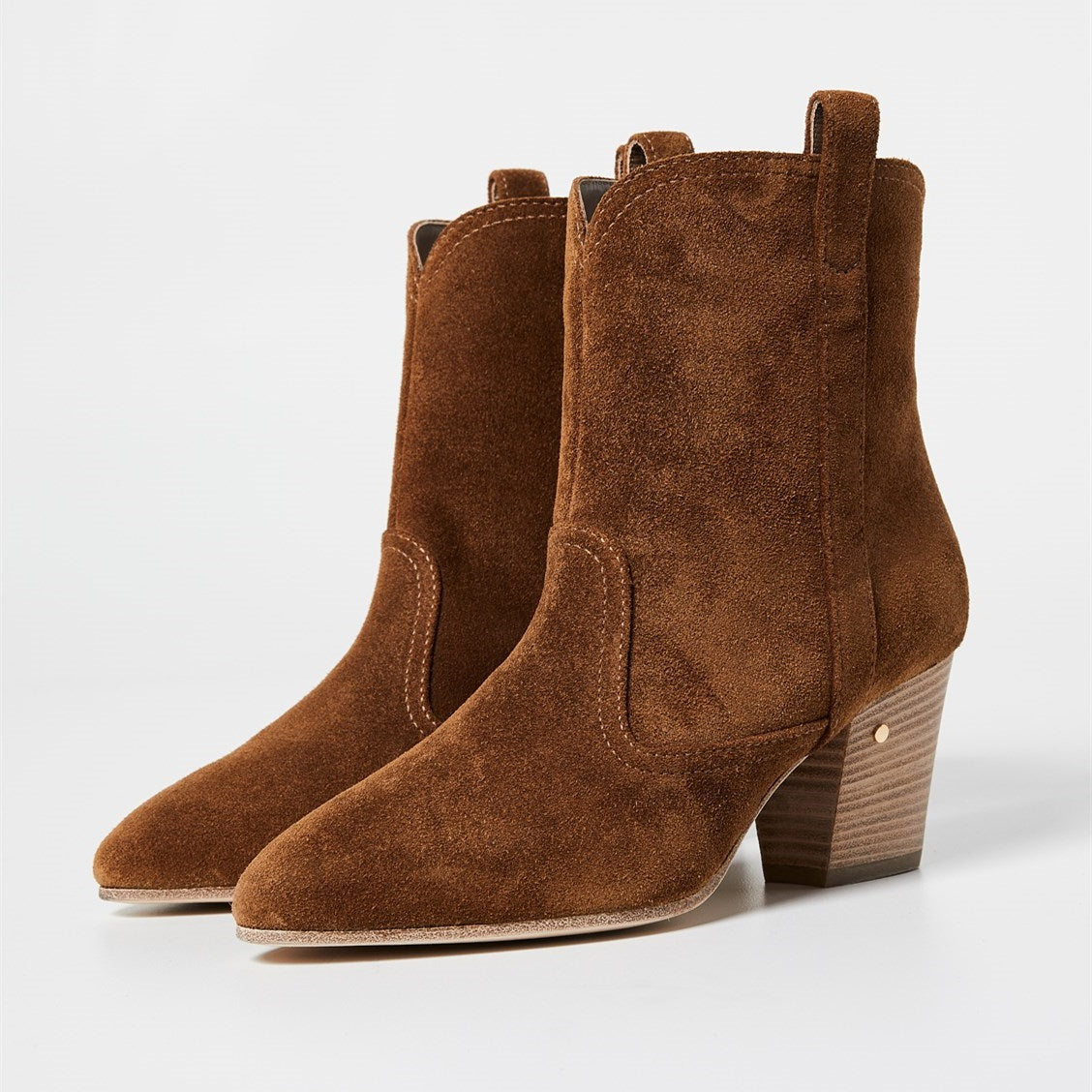 Brown Round Toe Block Heel Western Booties Vintage Ankle Boots
