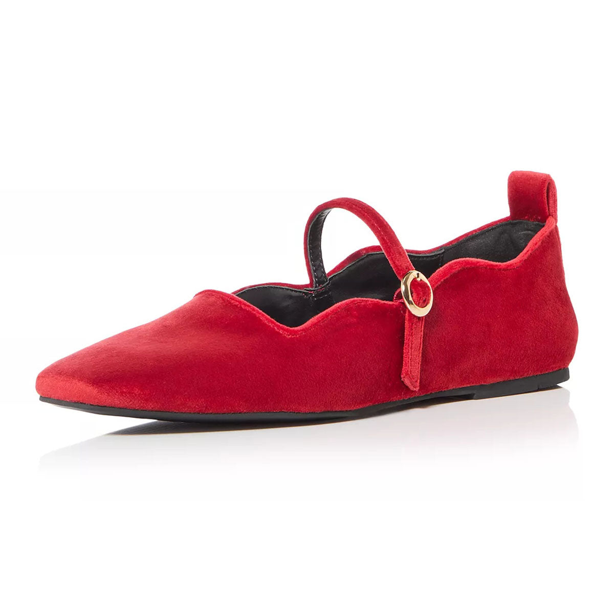 Classic Red Square Toe Strap Buckle Mary Jane Flats for Ladies