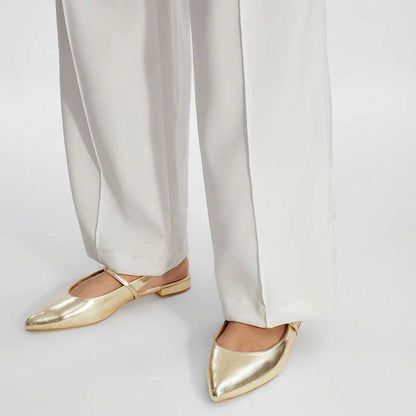 Gold Metallic Shoes Pointed Toe Slingback Flats with Elastic Strap