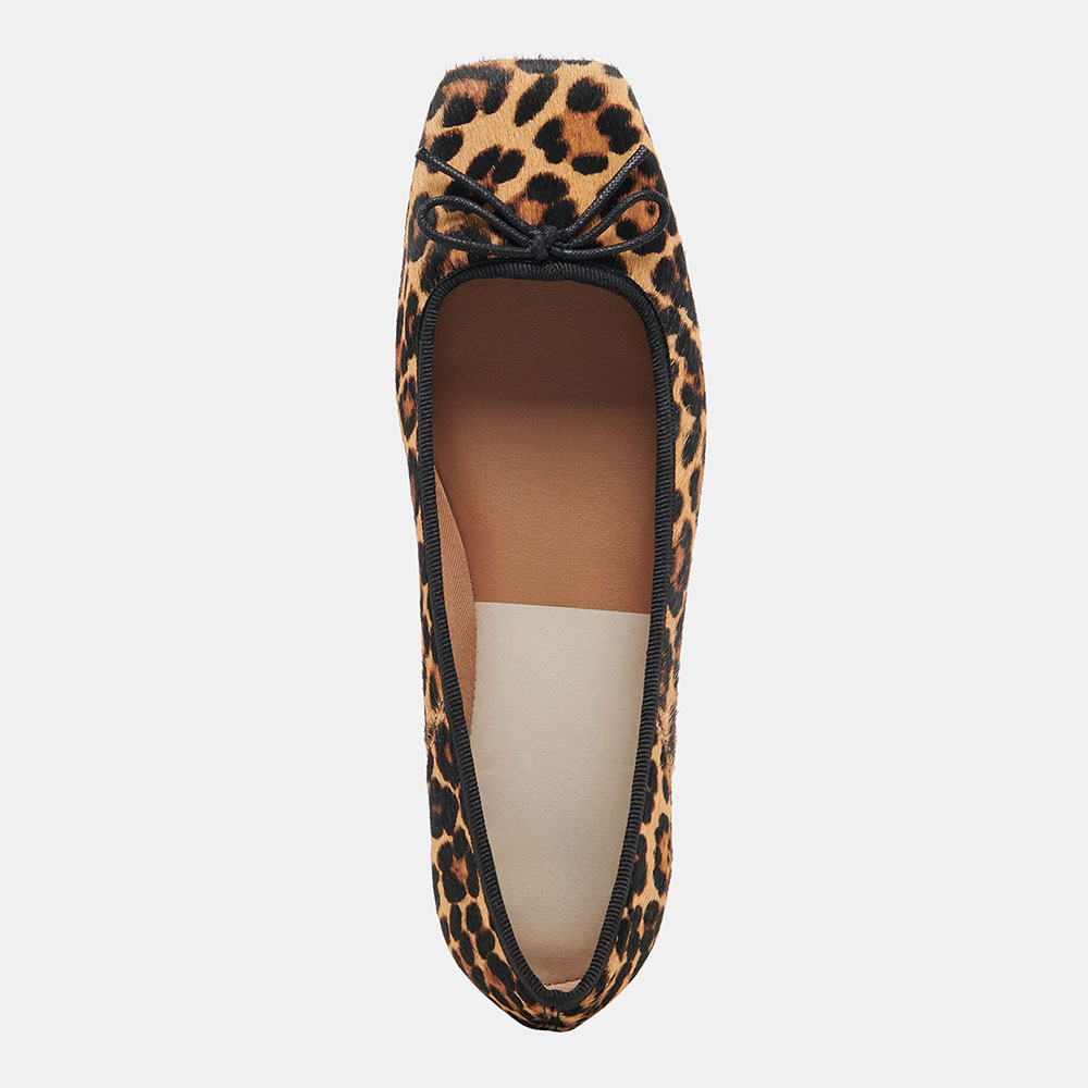 Brown Leopard Printed Square Toe Ballet Flats with Bow Strap