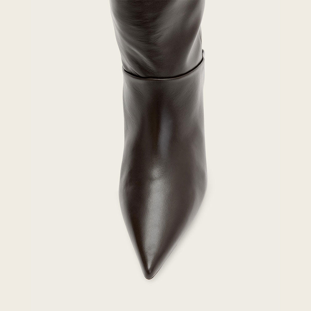 Dark Brown Pointed Toe Flared Heel Foldable Knee High Boots