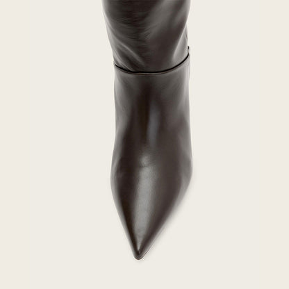 Dark Brown Pointed Toe Flared Heel Foldable Knee High Boots