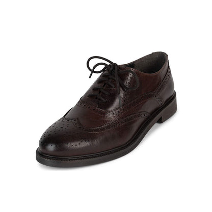 Dark Brown Round Toe Lace Up Vintage Wingtip Flats