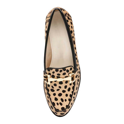 Yellow & Black Dot Pointed Toe Suede Loafers With Buckle Flatform Loafers