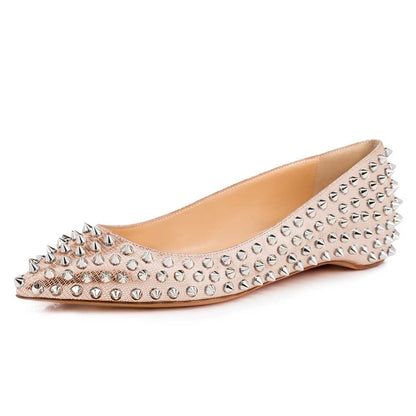 Rose Gold Lizard Embossed Women's Rivets Pointed Toe Flats