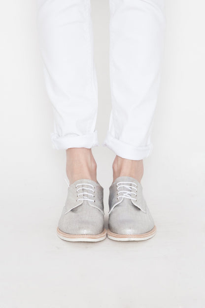 Silver Comfortable Fabric Vintage Flats Women's Oxfords