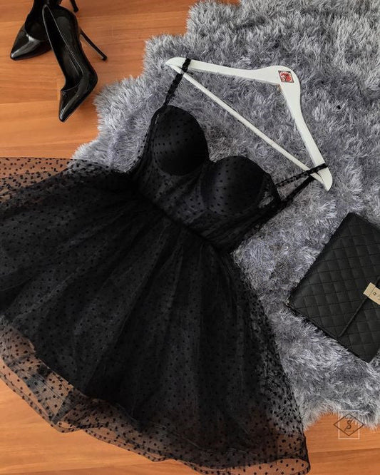 Vintage Black Polka Dot Homecoming Dress Sweetheart Party Dress Short A-Line Cocktail Dress TP4659