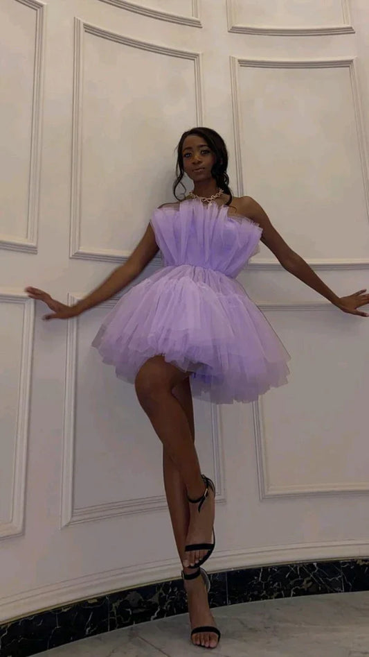 Vintage Lilac A-Line Homecoming Dress Strapless Party Dress Tulle Cocktail Dress TP4656