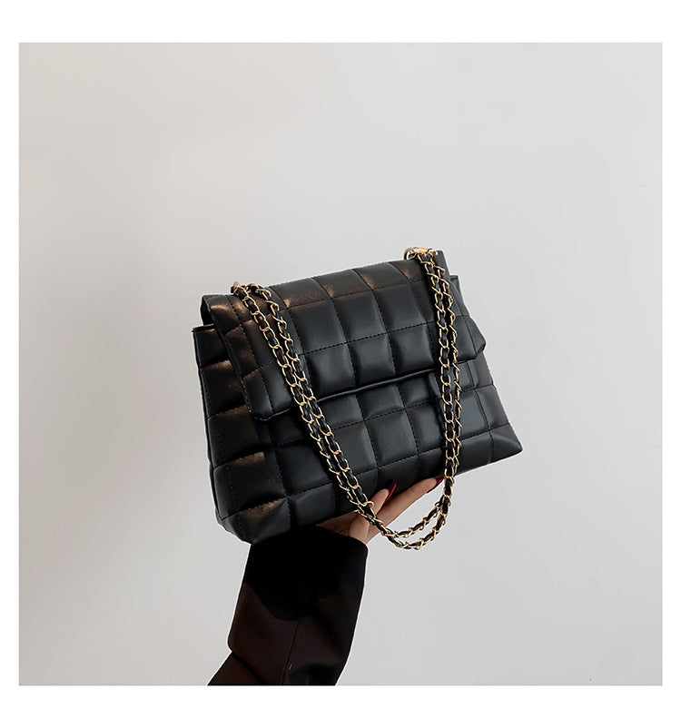 Women Fashionable Simple Solid Color Rhombic Clad Flap Chain Shoulder Crossbody Bag