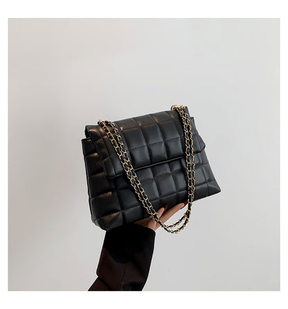 Women Fashionable Simple Solid Color Rhombic Clad Flap Chain Shoulder Crossbody Bag