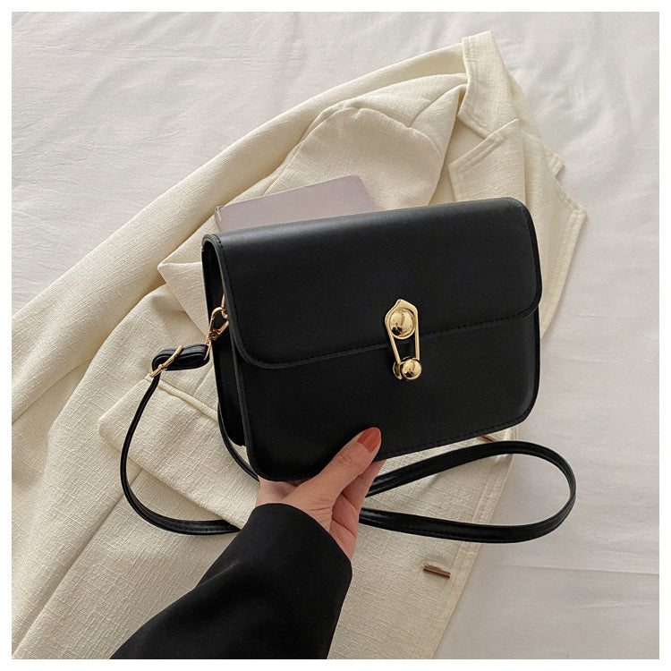 Simple Solid Color Lock Square Crossbody Bag