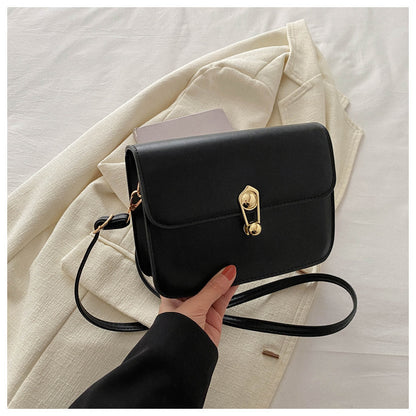 Simple Solid Color Lock Square Crossbody Bag