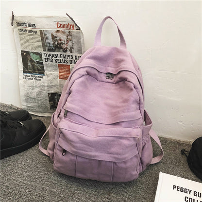 Women Casual Multi Pocket Design Solid Color Large Capacity Backpack Shoulder Handle Bag
