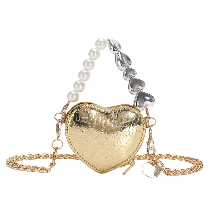 Women Fashion Mini Love Pearl Chain Crossbody Bag