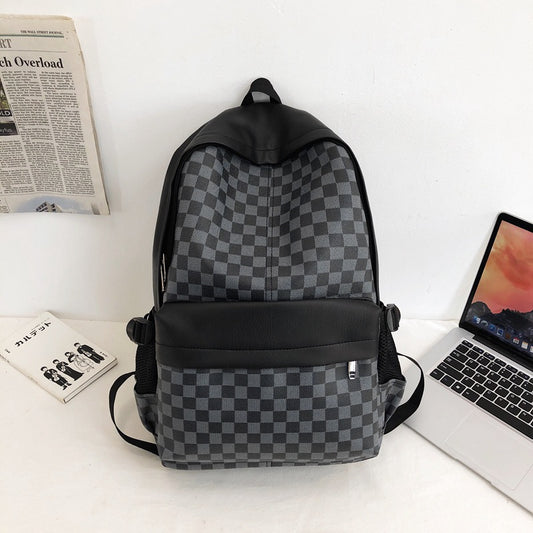 Unisex Fashion Plaid Large Capacity Pu Leather Backpack