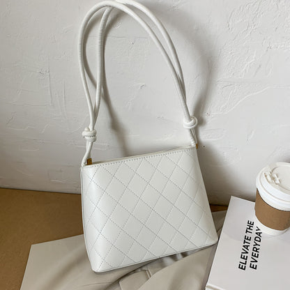 Women Fashion Basic Diamond Stitching Large Capacity Square PU Shoulder Bag