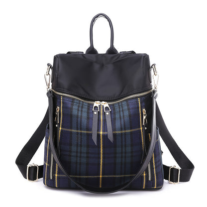Nylon Travel Outdoor Waterproof Women Casual Zipper Design Plaid Pattern Solid Color Large Capacity Backpack