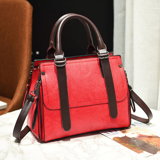 Women'S Vintage Large-Capacity Color Contrast Handbag