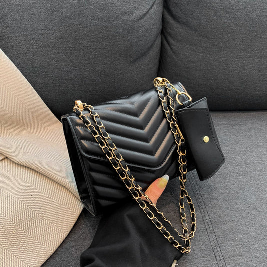 Sac à bandoulière carré tendance en PU de couleur unie avec chaîne 