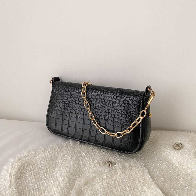 Sac à bandoulière carré décontracté à motif crocodile pour femme avec chaîne et rivets 