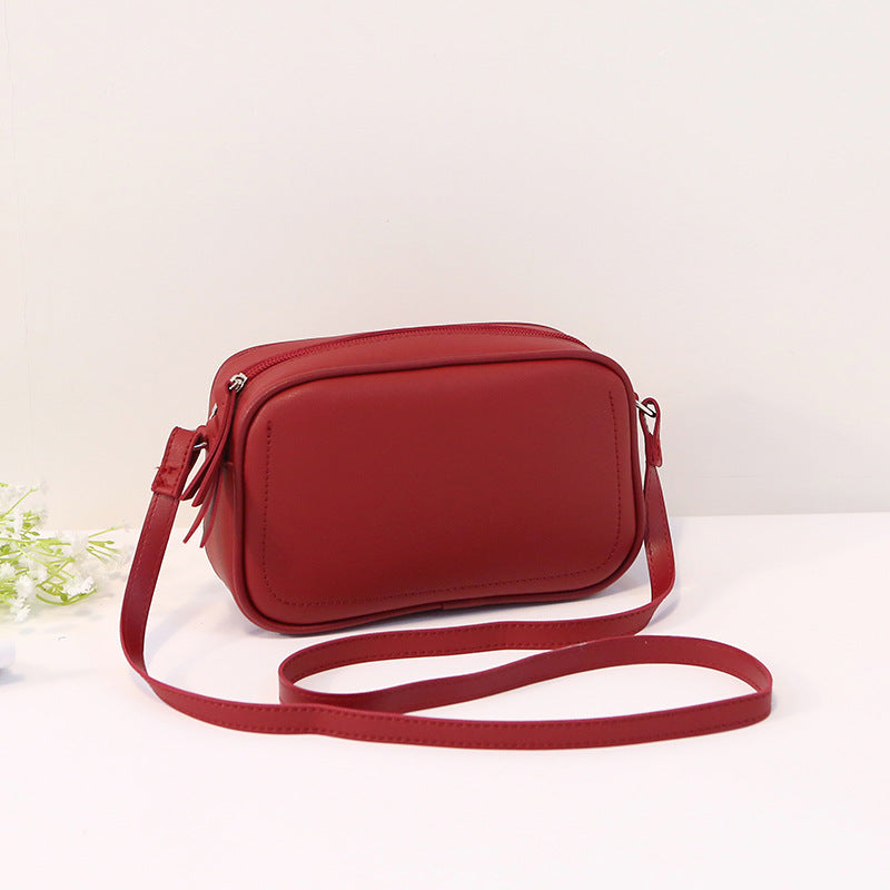 Women Fashionable Simple Solid Color Square Zipper PU Crossbody Bag