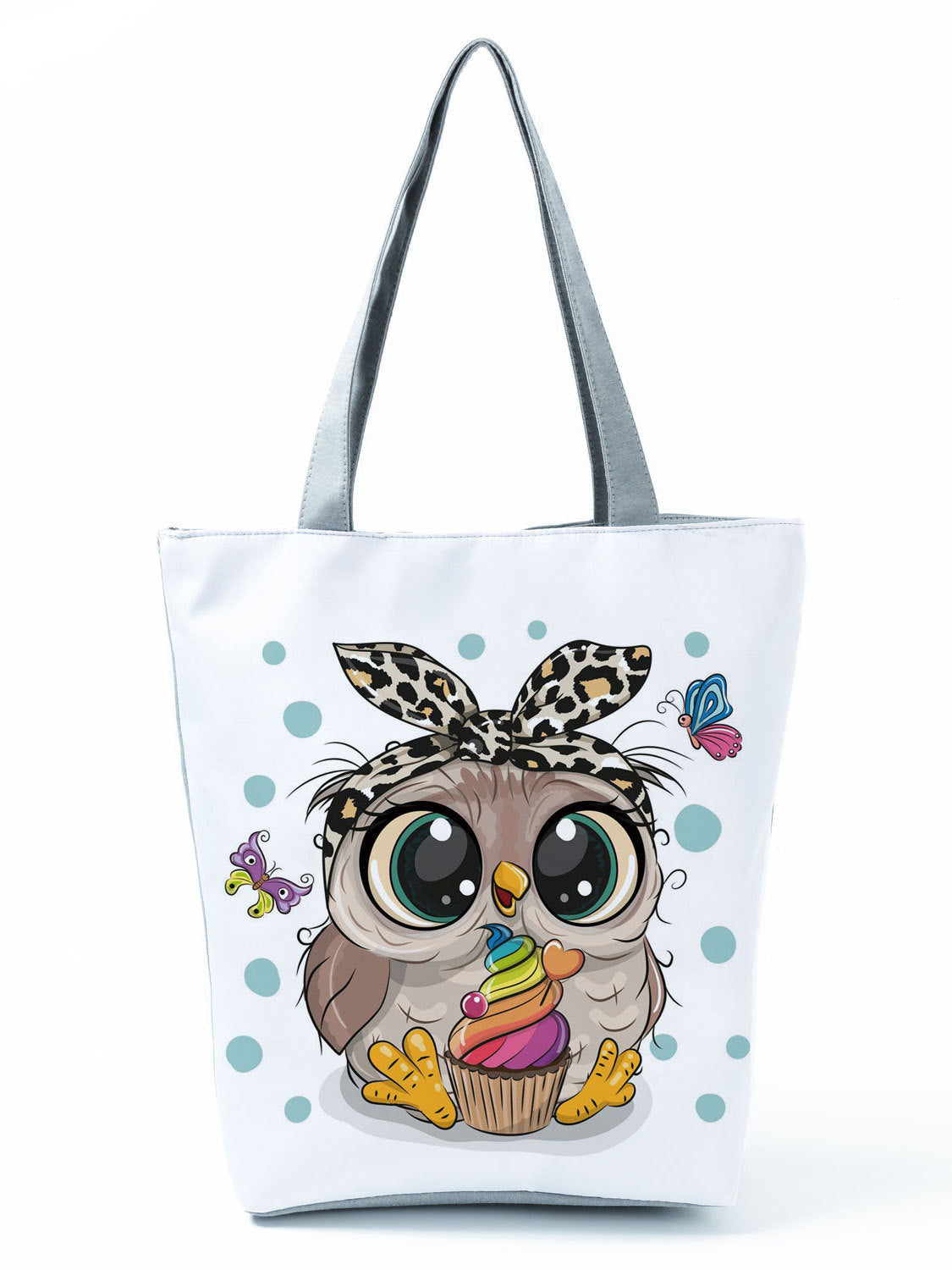Simple White Creative Cartoon Owl Print Shopping Bag