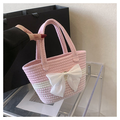 Sac à main décontracté en paille tissée avec nœud et motif floral pour femme, idéal pour les vacances, été 