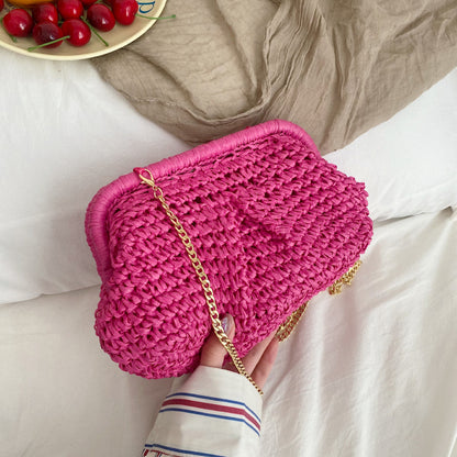 Sac à bandoulière décontracté en tricot de couleur unie pour femme 