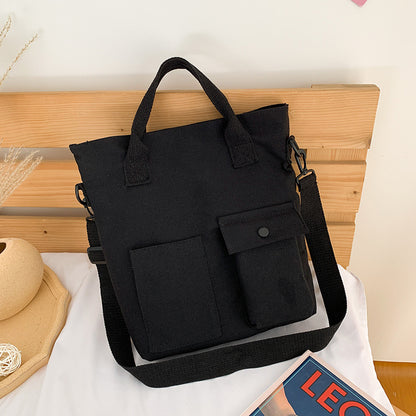 Sac à bandoulière en toile de grande capacité pour femme, style décontracté et basique, avec poche 