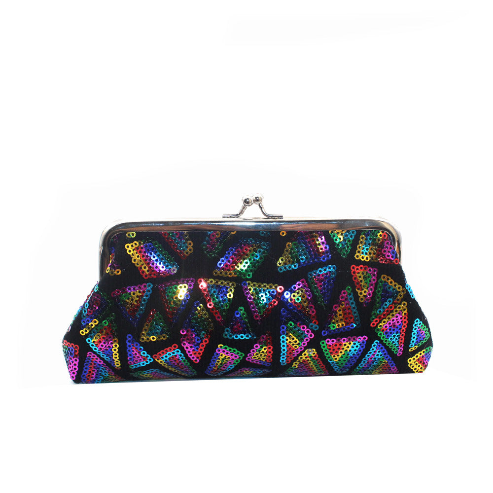 Women Fashion Creative Sequin Geometric Pattern Long Coin Purse