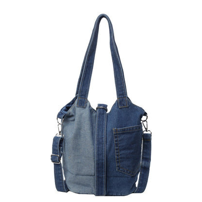 Sacs à main seau en denim de grande capacité avec coutures contrastées 