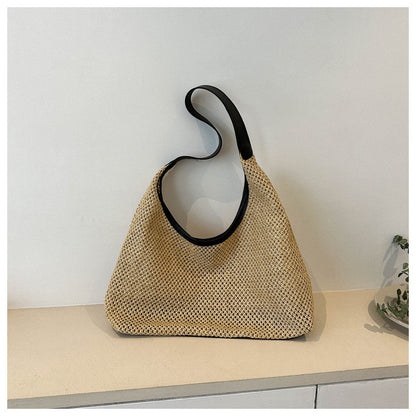 Sac à bandoulière en paille tissée pour femme, décontracté, grande capacité
