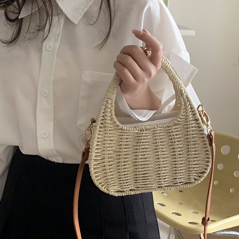 Women Fashion Casual Straw Woven Beach Crossbody Bag