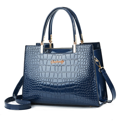 Women Fashion Crocodile Pattern Large Capacity Square PU Handle Shoulder Bag