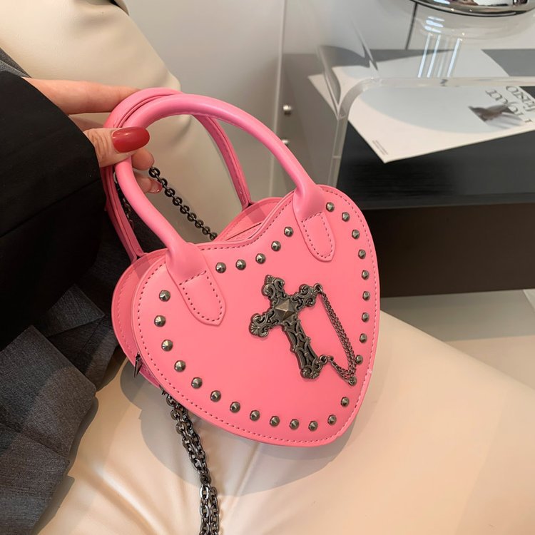 Women Fashionable Gothic Heart-Shaped Cross Chain Crossbody Bag