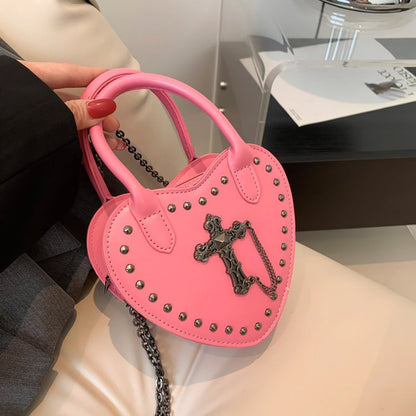 Women Fashionable Gothic Heart-Shaped Cross Chain Crossbody Bag