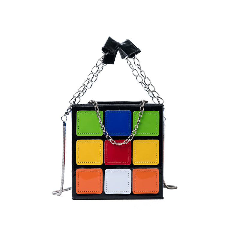 Sac à bandoulière en PU pour femme, design créatif en forme de cube Rubik's Cube 