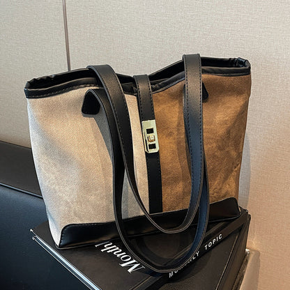 Women Fashion Casual Contrast Color Large Capacity Tote Bag