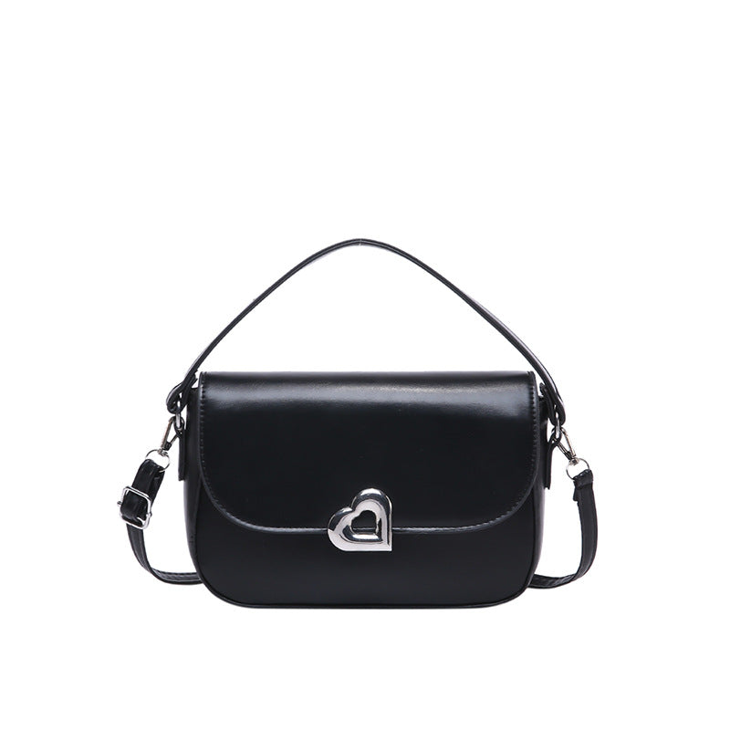 Women Fashion Simple Solid Color Love Lock Saddle Shoulder Bag