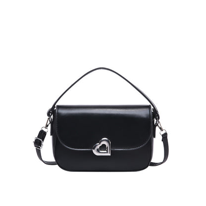 Women Fashion Simple Solid Color Love Lock Saddle Shoulder Bag