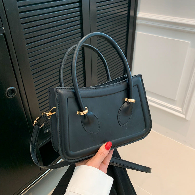 Women Fashion Solid Color Square PU Handle Crossbody Bag