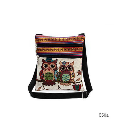 Women'S Ethnic Double Zip Owl Print Shopping Bag