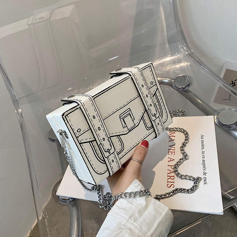 Sac à bandoulière carré avec chaîne et motif dessin animé pour femme 