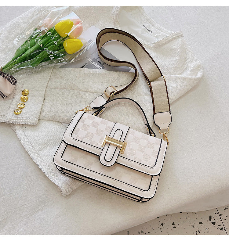 Sac à bandoulière carré à larges bretelles pour femme, simple et tendance, imprimé écossais 