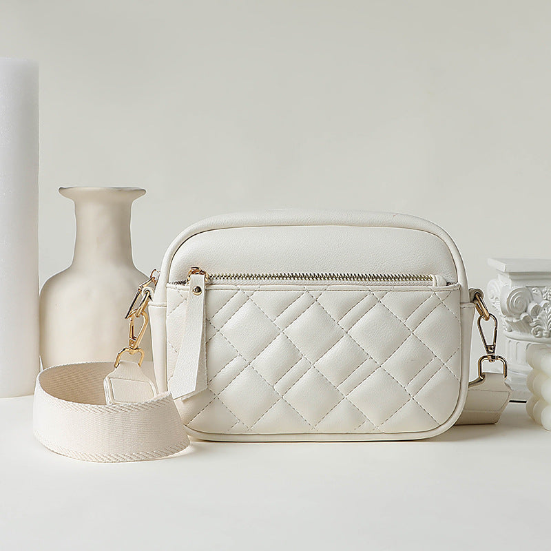 Women Fashion Casual Solid Color Rhombic Wide Strap Crossbody Bag