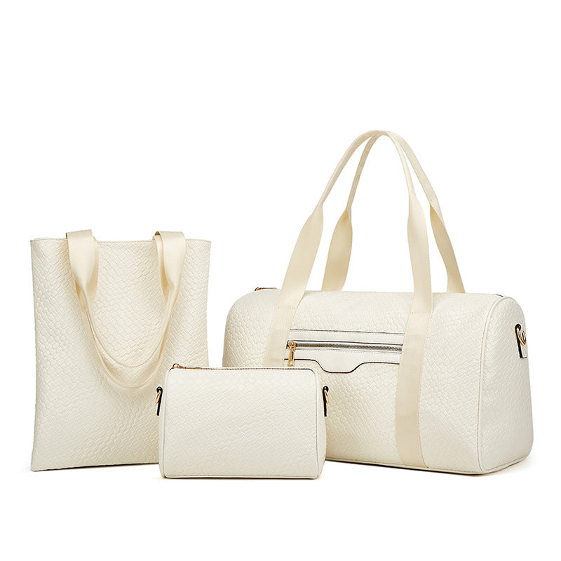 Simple Solid Color Large Capacity Handbag Three-Piece Set