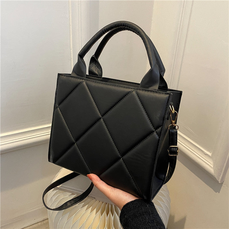 Women Basic Rhombus Design Solid Color PU Handle Bag