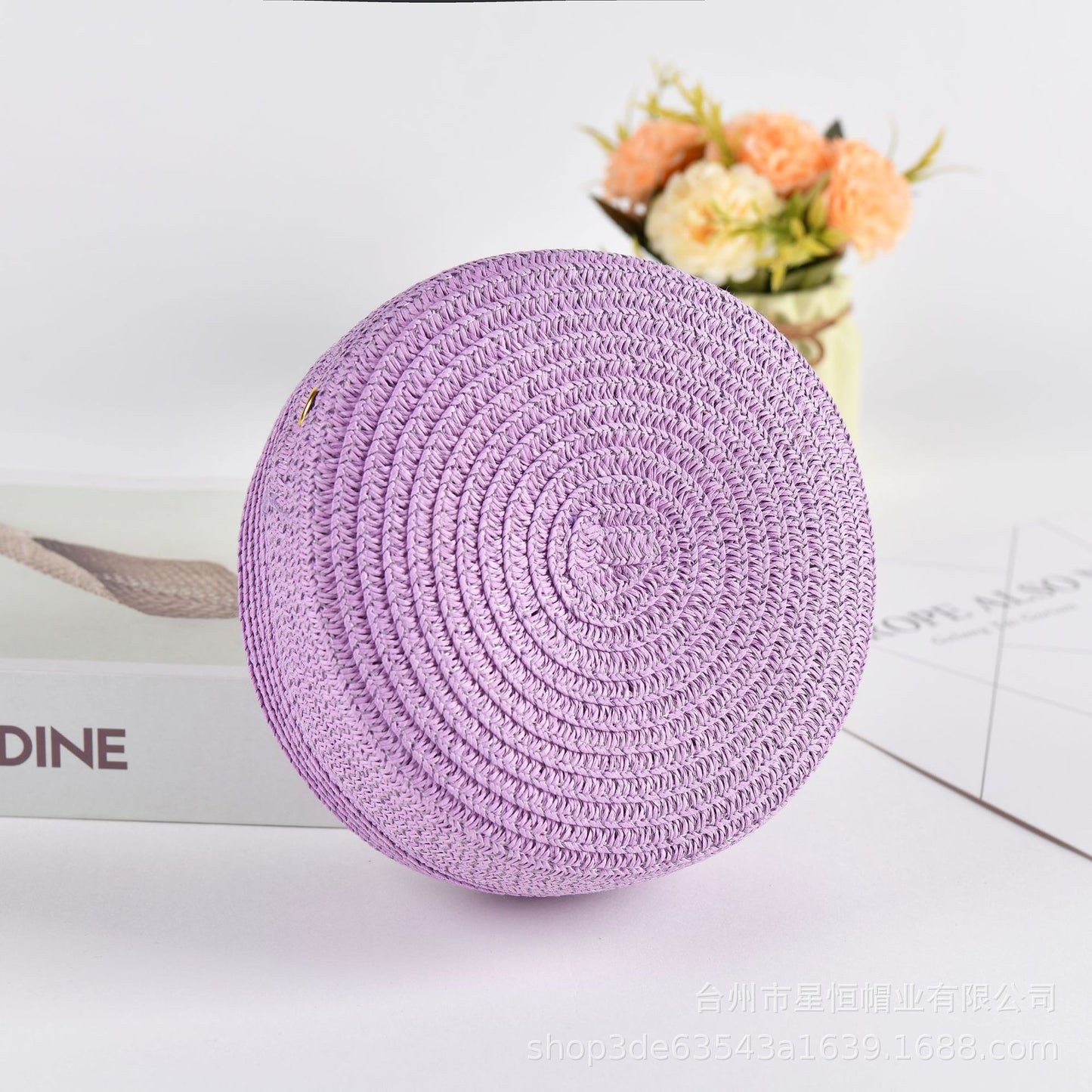 Summer Women Fashion Solid Color Vacation Beach Straw Woven Round Shoulder Crossbody Mini Bag