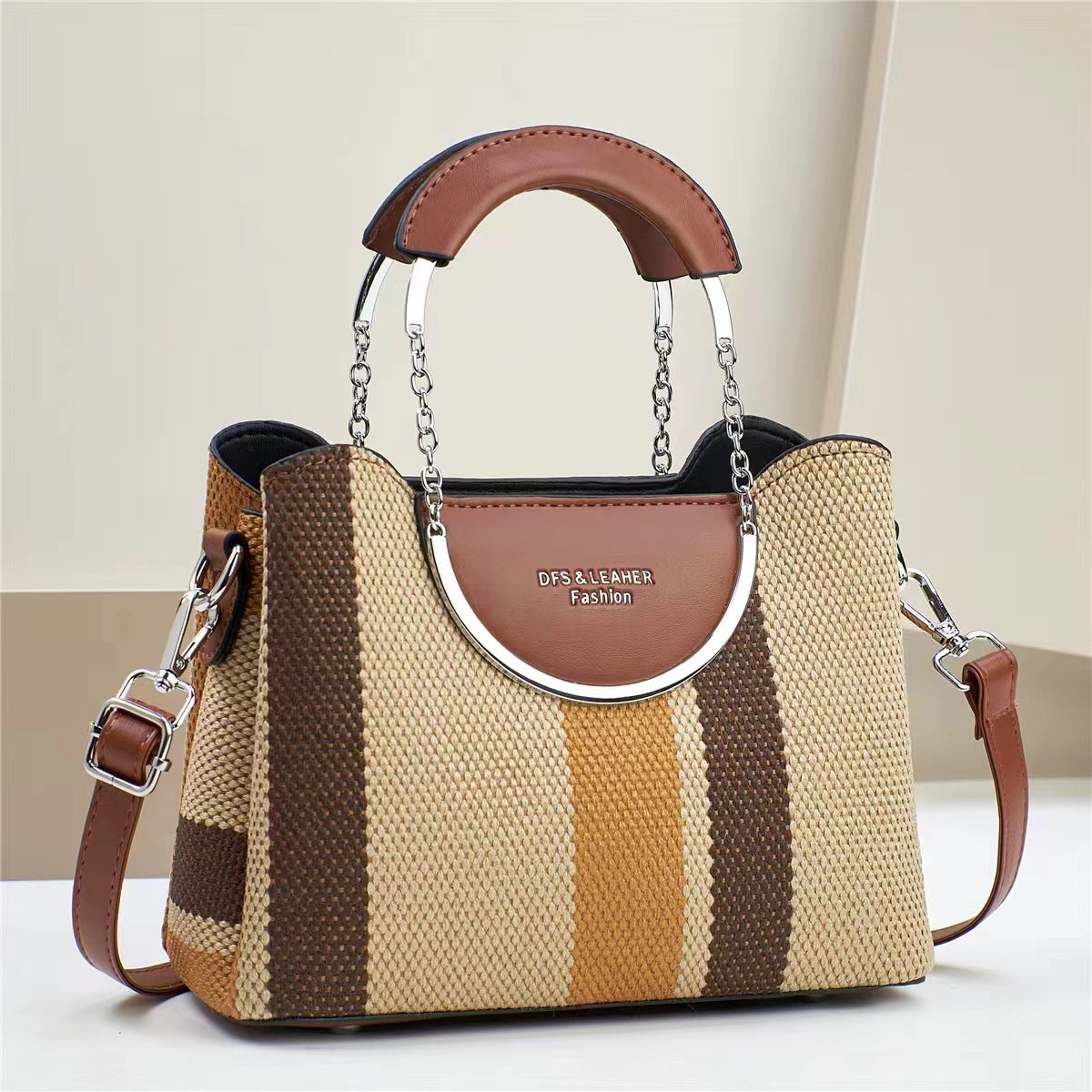 Sac à main carré tissé à blocs de couleurs pour femmes, grande capacité 