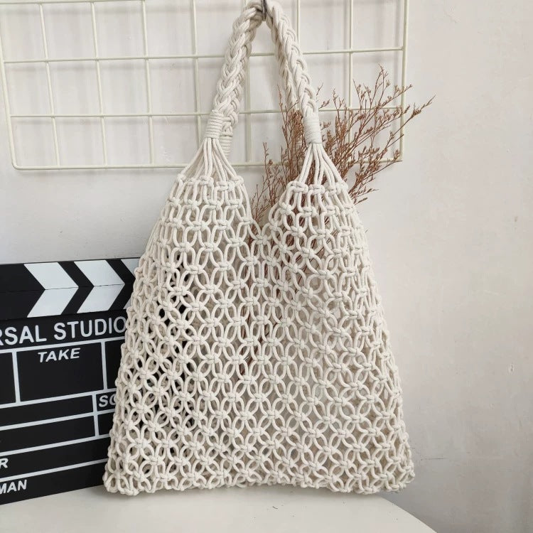 Women Casual Fashion Vacation Beach Mesh Woven Hollow Shoulder Bag